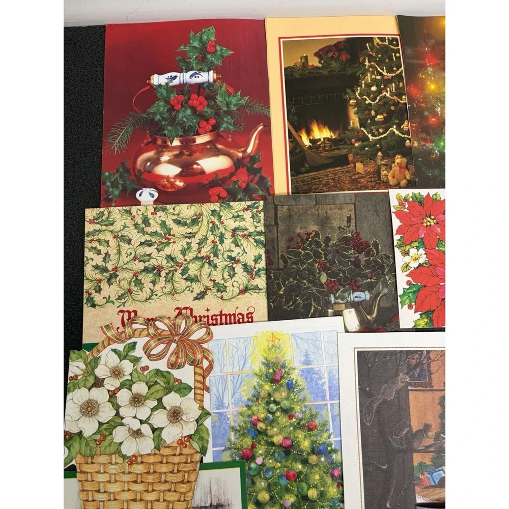 Vintage Christmas Cards Fronts ONLY Greenery Trees Wreaths Scrapbook Crafts 50+